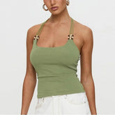 Green Beaded Halter Strap Top